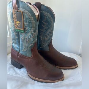 Ariat Men’s Brown Foot & Teal Shaft U-Toe Leather Western Cowboy Boots